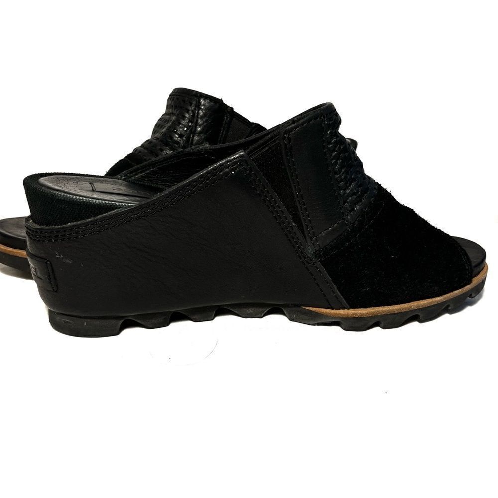 Sorel Joanie Black Suede and Laser Cut Leather Slide Mules - Picture 9 of 13